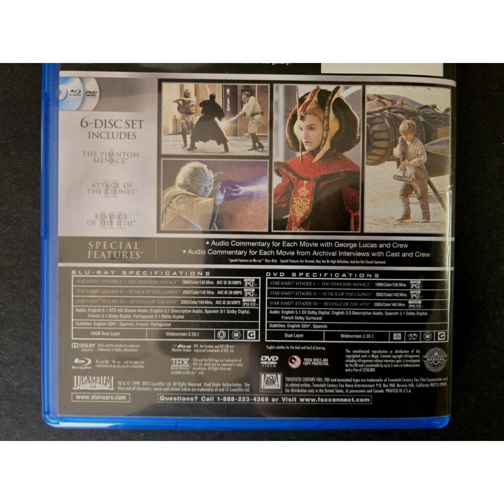 Star Wars Blu Ray And DVD 6 Disc Set 2013 1-3 Pre Owned Very Good Condition - Picture 9 of 10